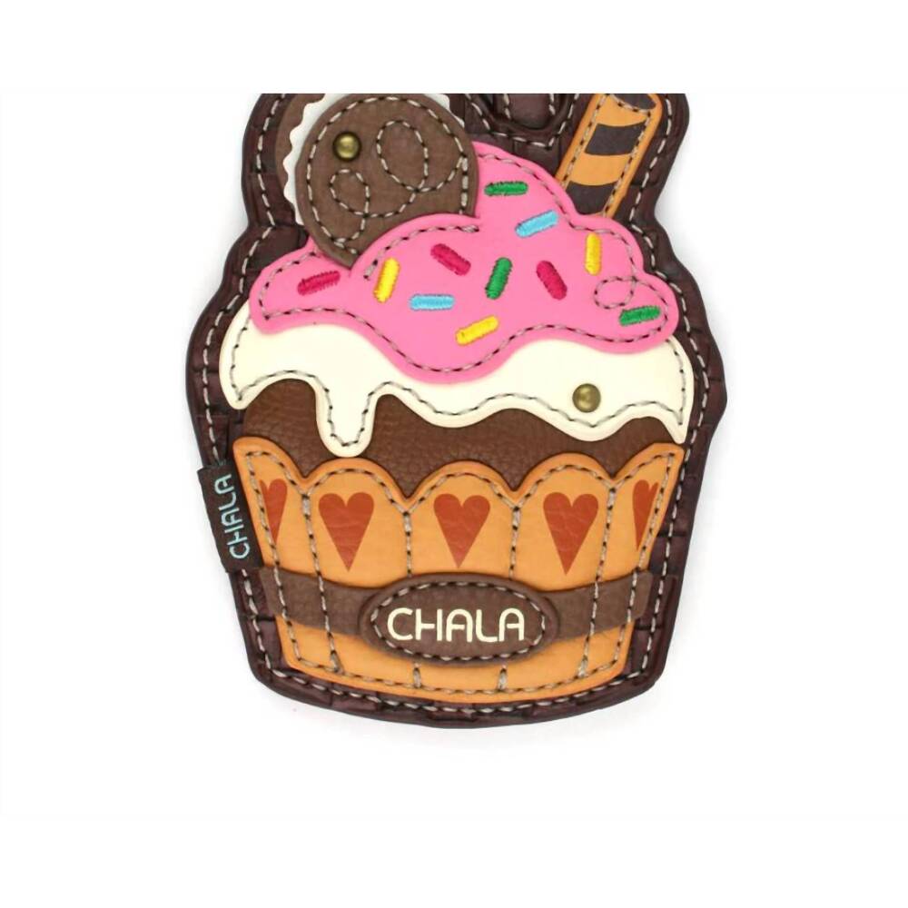 NEW CHALA women's cupcake coin purse key chain in brown